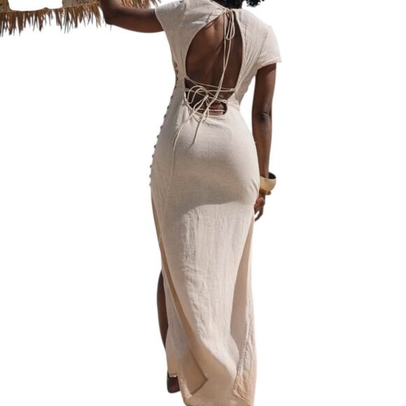 Free People Free-est Baby Tee Maxi Dress Womens Size Small Beige Sheer Boho - Picture 2 of 15